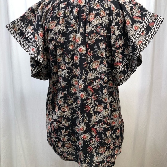 Joie Laurina Floral Red White Red Flutter Short Sleeve Top V-Neck Shirt Small - Picture 6 of 16